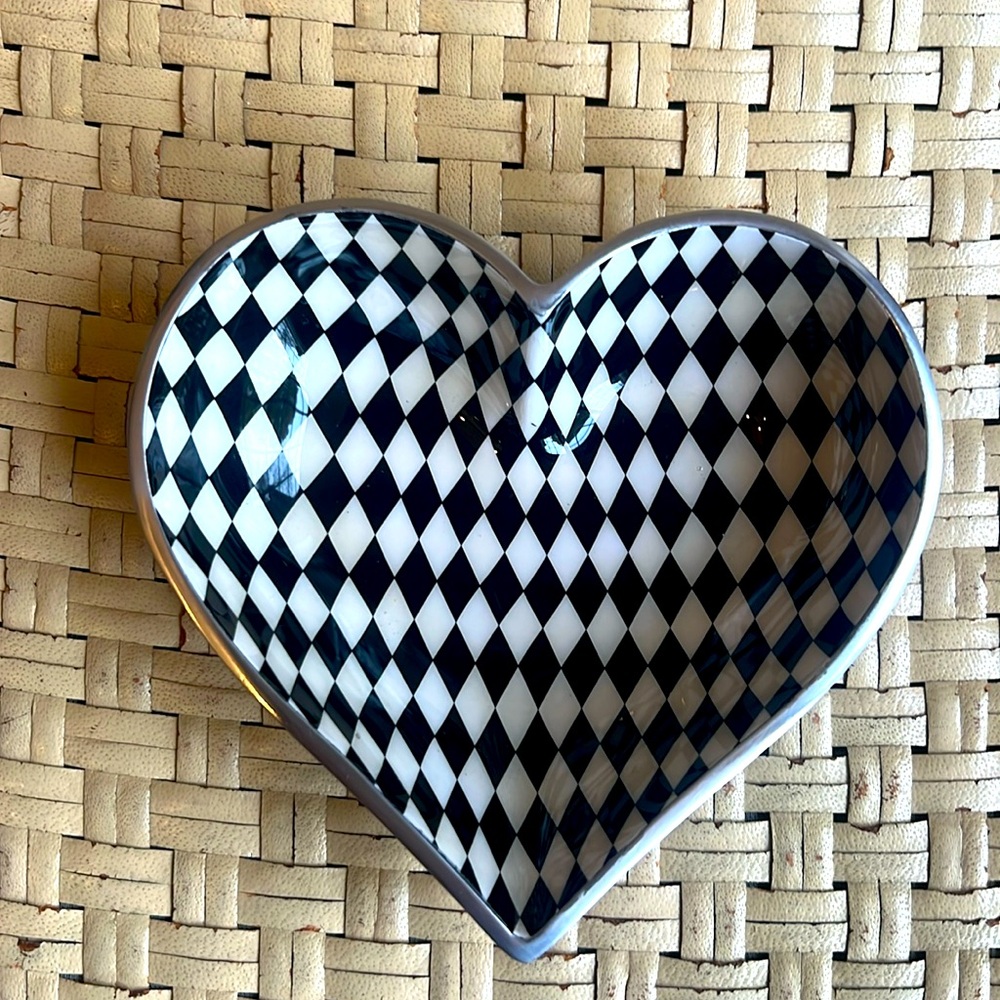 MacKenzie-Childs Black and White Harlequin Heart Bowl